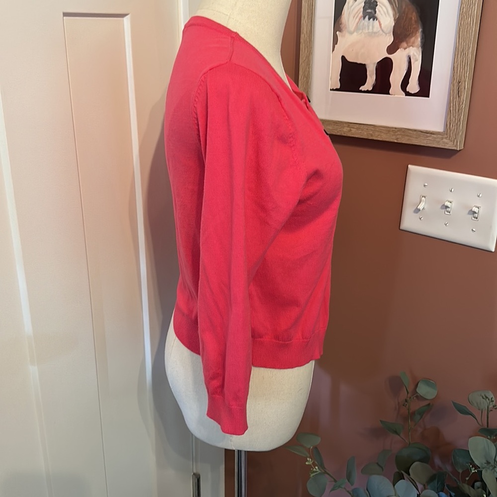 Boden Eldon berry sorbet cotton blend 6 cropped 3/4 sleeve button up cardigan - Picture 8 of 15